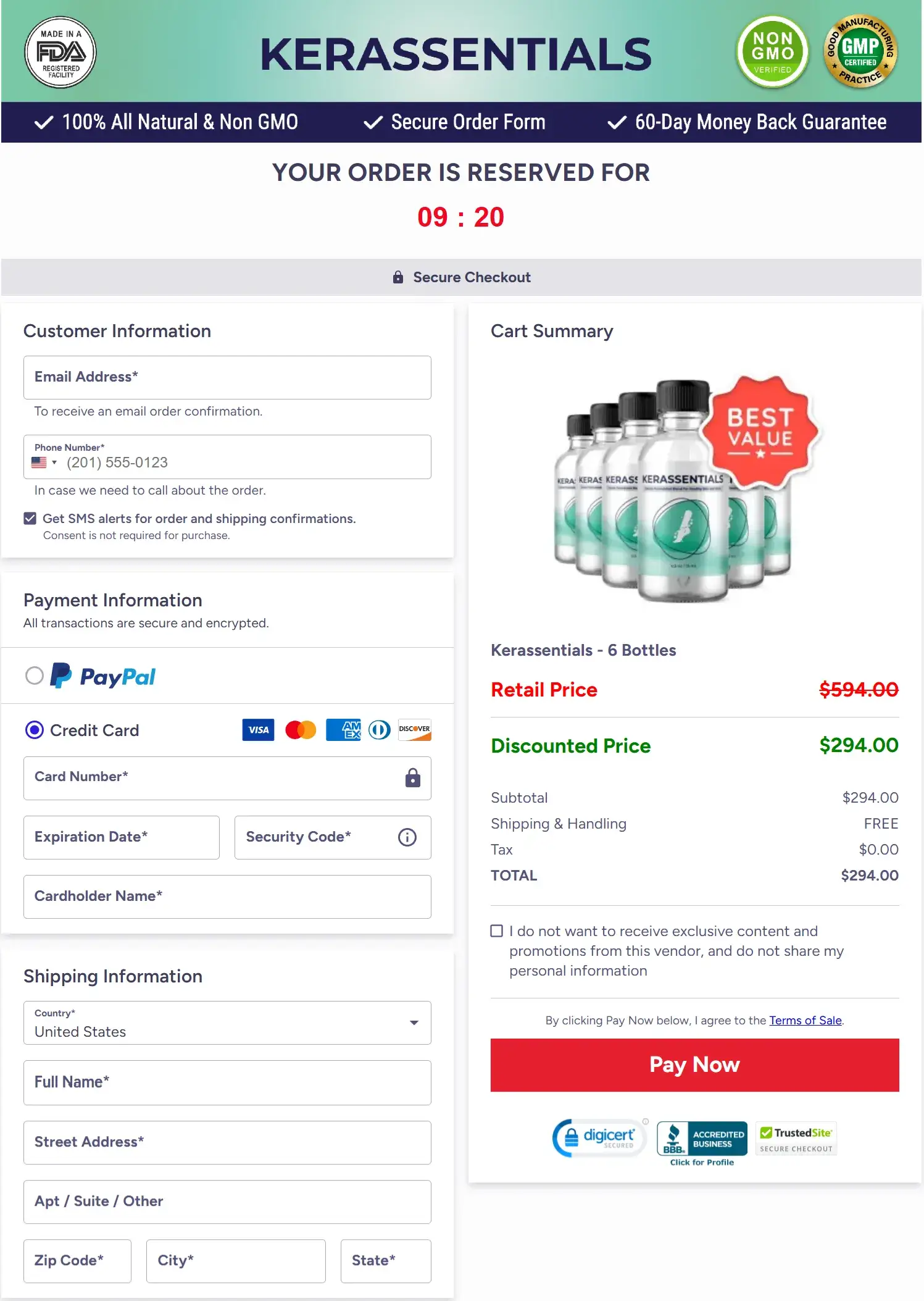 Kerassentials checkout page